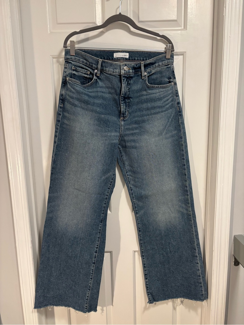 LOFT Frayed High Rise Wide Leg Jeans - Picture 2 of 4